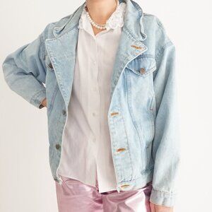 Vintage Ada Paris Light Wash Button Up Blue Denim Bomber Biker Jacket 9-10 M
